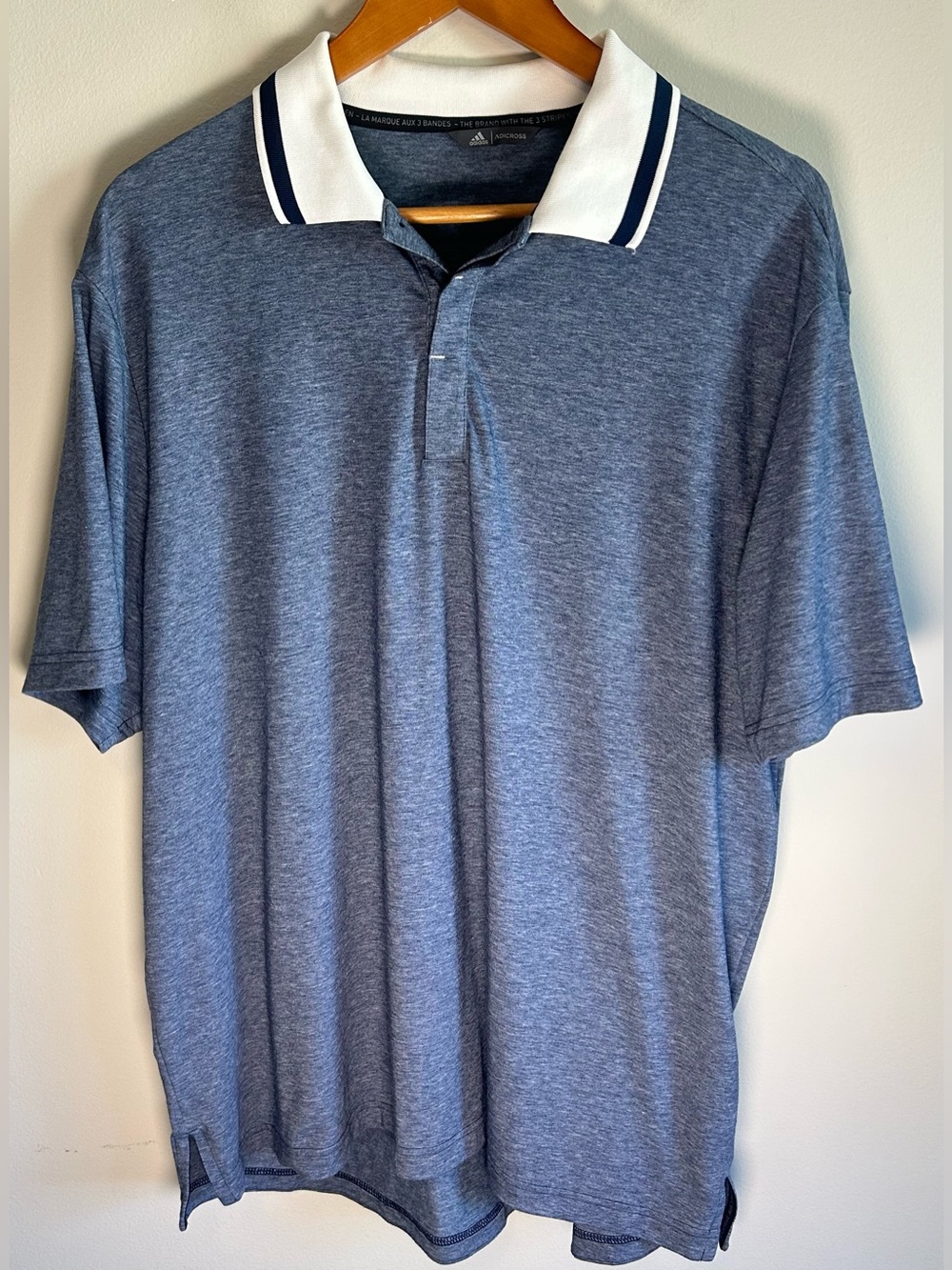 Adidas Adicross Men’s Polo Shirt XL Golf Heathered Blue Performance Placket EUC